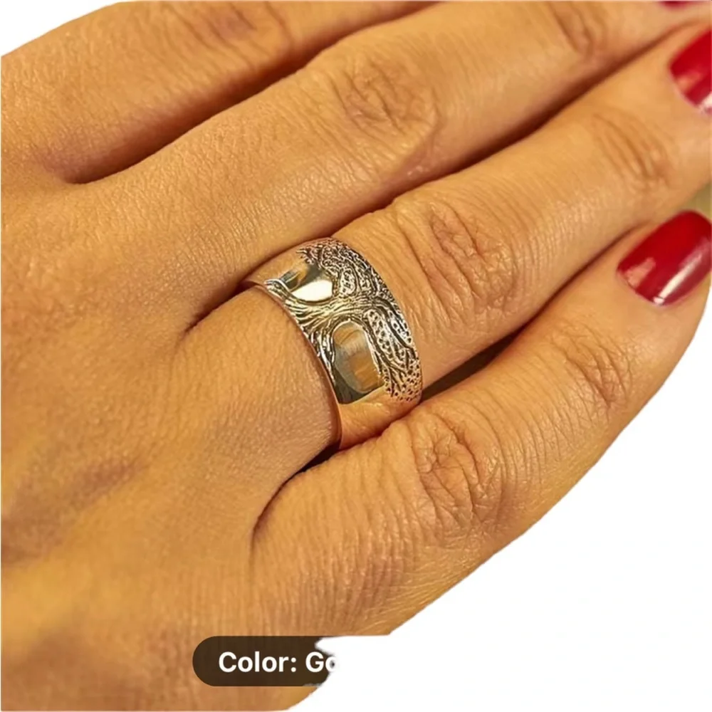 Tree of Life Gold Engraved Ring